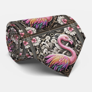 Retro Art Deco Pink Flamingos Neck Tie