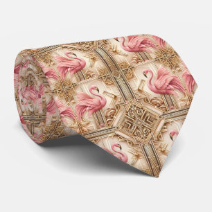 Retro Art Deco Pink Flamingos Neck Tie
