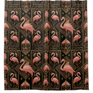 Retro Art Deco Pink Flamingos Shower Curtain