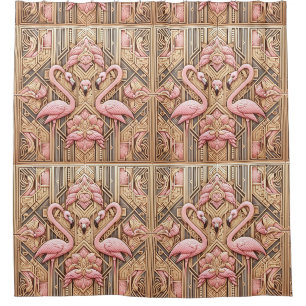 Retro Art Deco Pink Flamingos Shower Curtain