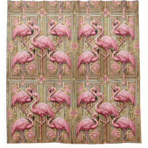 Retro Art Deco Pink Flamingos Shower Curtain