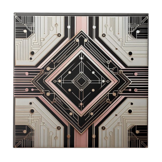 Retro Art Deco Pink Gold and Black Ceramic Tile (Front)