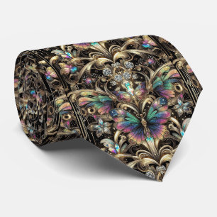 Retro Art Deco Rainbow Butterfly Nouveau Neck Tie