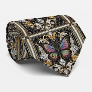 Retro Art Deco Rainbow Butterfly Nouveau Neck Tie