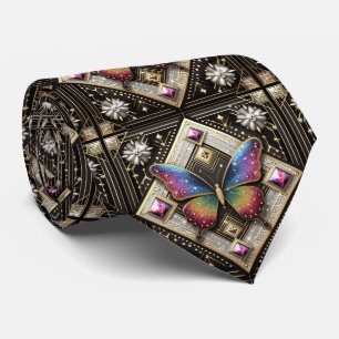 Retro Art Deco Rainbow Butterfly Nouveau Neck Tie
