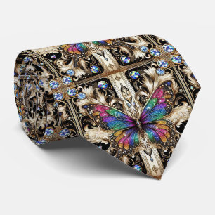 Retro Art Deco Rainbow Butterfly Nouveau Neck Tie