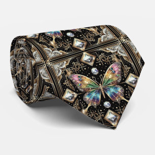 Retro Art Deco Rainbow Butterfly Nouveau Neck Tie