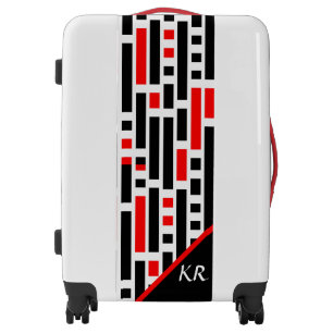 Retro Art Deco Red Black Abstract Monogram Travel Luggage