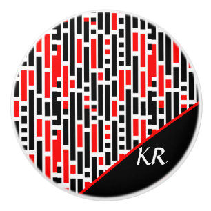 Retro Art Deco Red Black Abstract Pattern Monogram Ceramic Knob