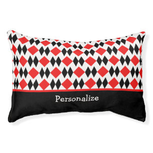 Retro Art Deco Red Black & White Geometric Pattern Pet Bed