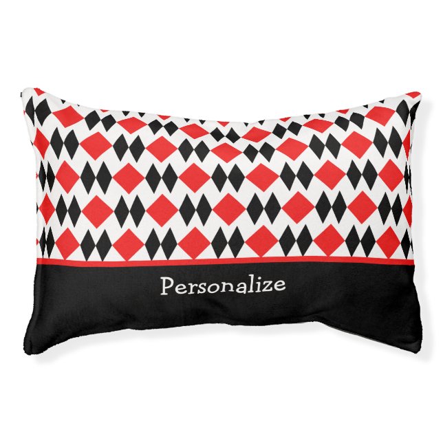 Retro Art Deco Red Black & White Geometric Pattern Pet Bed (Front)