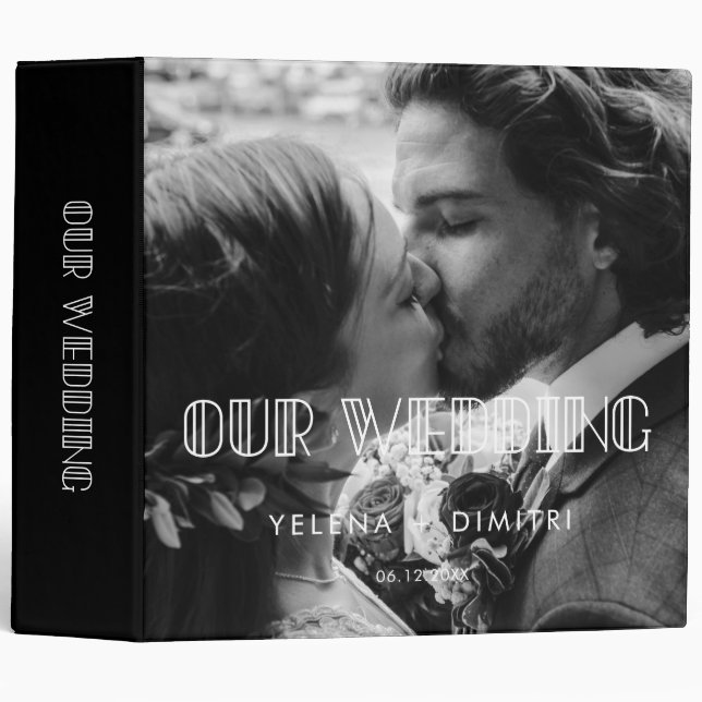 Retro art deco script wedding photo album binder (Front/Spine)