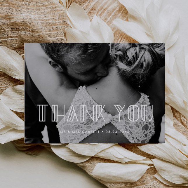 Retro art deco script wedding photo thank you card (Creator Uploaded)