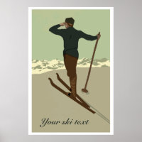 Retro art deco ski travel ad customizable poster