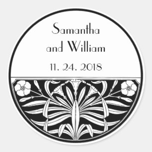 Retro Art Deco Stained Glass Floral Wedding Favor Classic Round Sticker