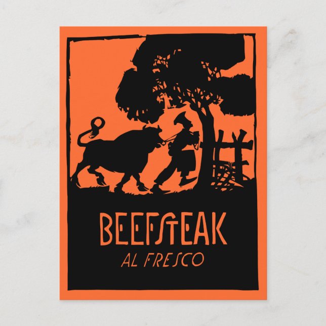 Retro art deco Steak restaurant ad Postcard (Front)