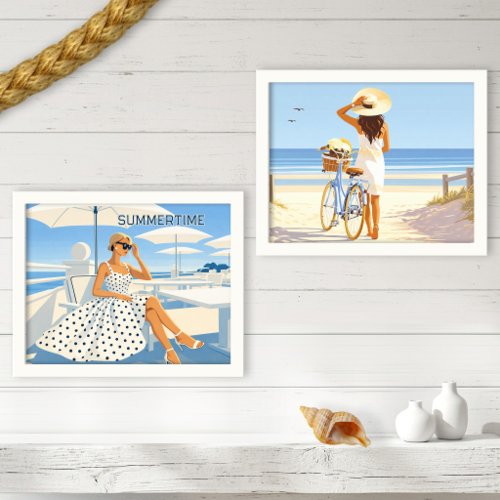 Retro Art Deco Summer Coastal Beach Wall Art Sets