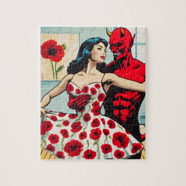 Retro Art Devil With Ballet Dancer Poppy  Dress Jigsaw Puzzle (Vertical)