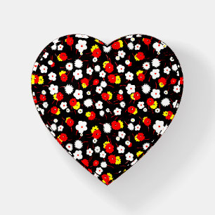 Retro Art Flowers Vintage Style Heart Paperweight
