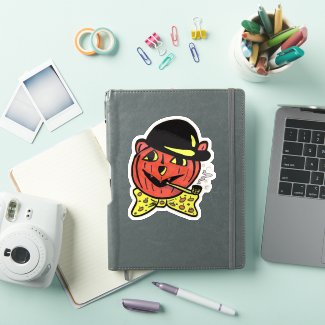 Retro Art Jack-O-Lantern Cat Halloween Pumpkin 