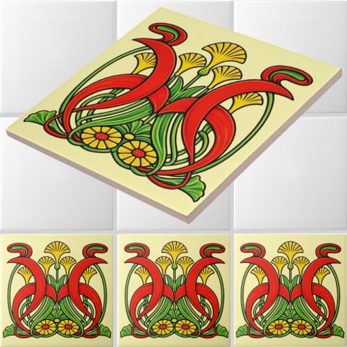 Retro Art Nouveau 1902 Floral Foliage Frieze Ceramic Tile