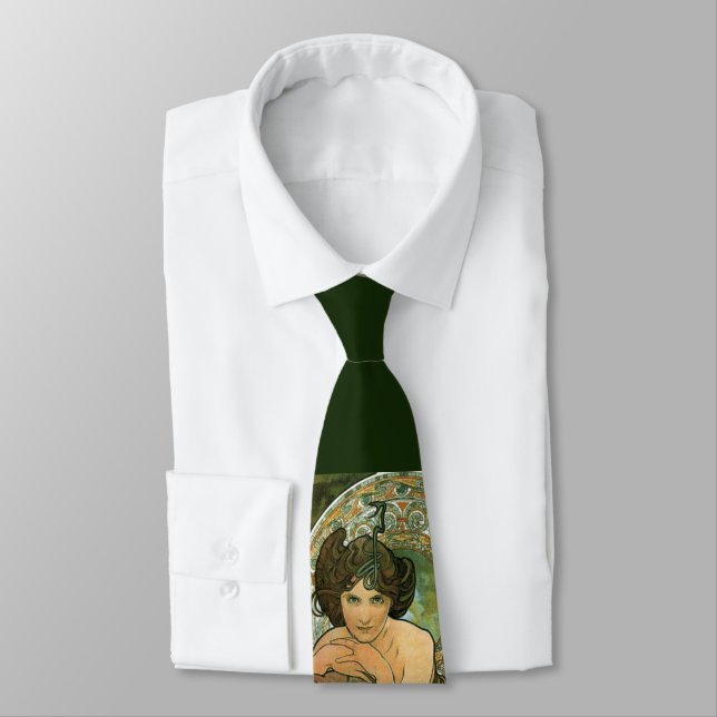 Retro Art Nouveau Alphonse Mucha Emerald Temptress Neck Tie (Tied)