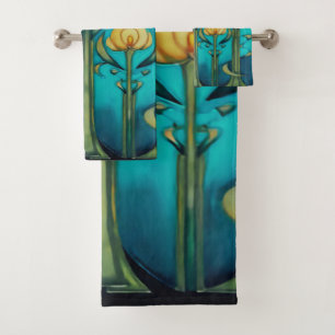 Retro,art nouveau, art design, vintage,glass art,t bath towel set