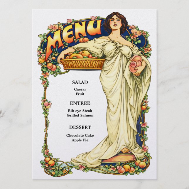 Retro Art Nouveau Cartouche Wedding Menu (Front)