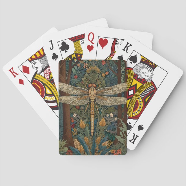 Retro art nouveau dragonfly boho chic poker cards (Back)