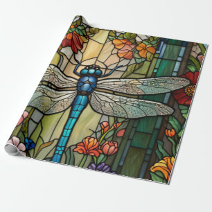 Retro art nouveau dragonfly boho chic wrapping paper
