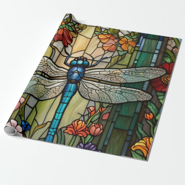 Retro art nouveau dragonfly boho chic wrapping paper (Unrolled)