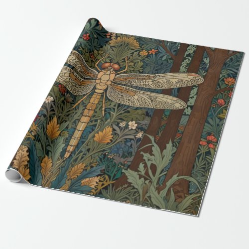 Retro art nouveau dragonfly boho chic wrapping paper