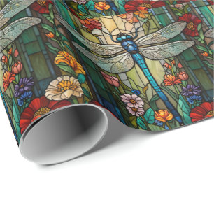 Retro art nouveau dragonfly boho chic wrapping paper