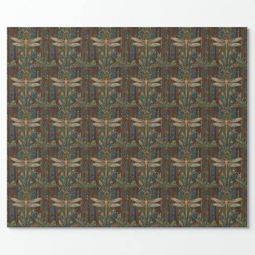 Retro art nouveau dragonfly boho chic wrapping paper