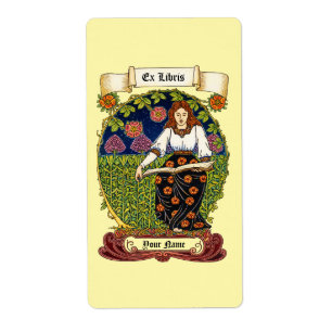Retro Art Nouveau Ex Libris Girl & Book Template Label