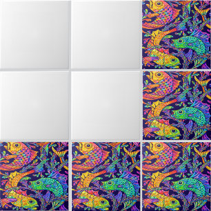 Retro Art Nouveau Fish & Seaweed Pattern Ceramic Tile