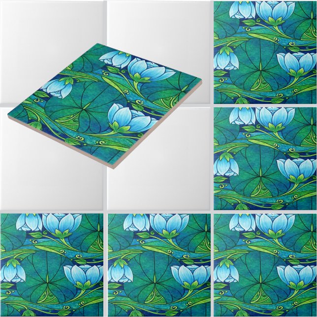 Retro Art Nouveau Floral Lily Pad Pattern Ceramic Tile (Creator Uploaded)