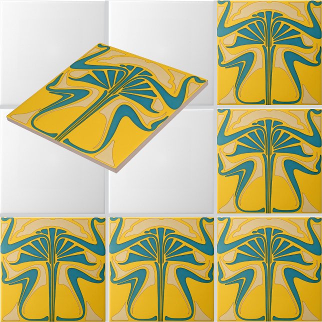 Retro Art Nouveau Floral Ornament Frieze Pattern Ceramic Tile (Creator Uploaded)