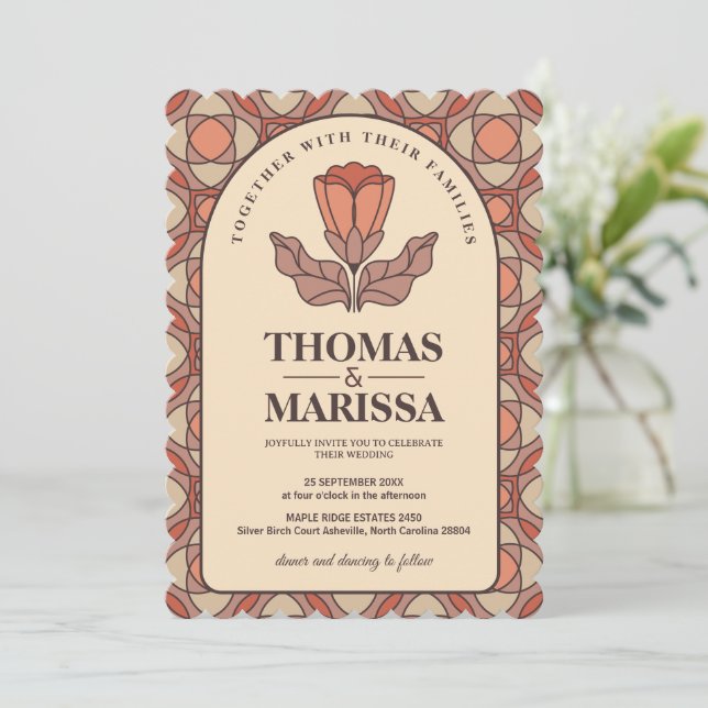Retro Art Nouveau Floral Wedding Invitation QR (Standing Front)