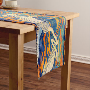 Retro Art Nouveau Flying Flamingos Frieze Short Table Runner