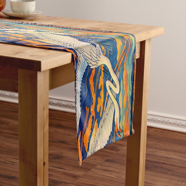 Retro Art Nouveau Flying Flamingos Frieze Short Table Runner (In Situ)