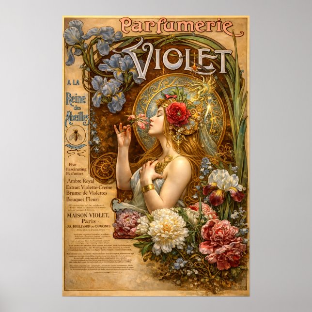 Retro Art Nouveau French Perfume Ad Poster (Front)