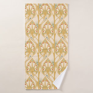 Retro art nouveau illustration pattern bath towel