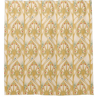 Retro art nouveau illustration pattern shower curtain