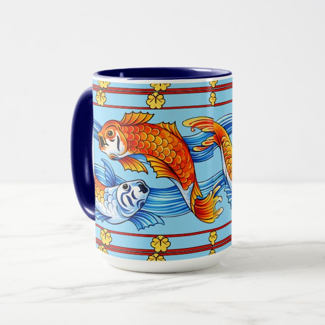 Retro Art Nouveau Koi Fish Frieze Pattern Mug (Front Left)