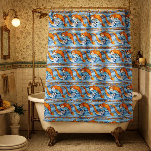 Retro Art Nouveau Koi Fish Frieze Pattern Shower Curtain