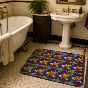 Retro Art Nouveau Koi Fish Pattern Bath Mat
