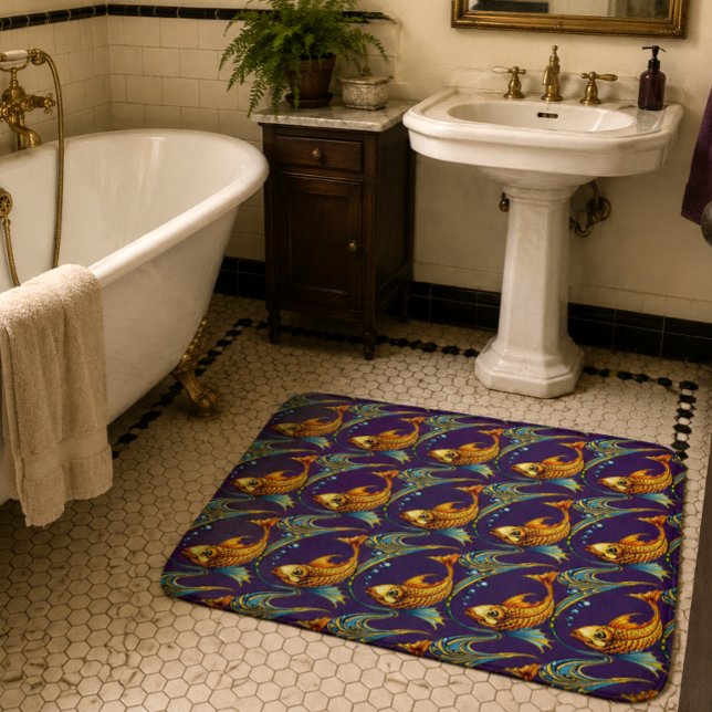 Retro Art Nouveau Koi Fish Pattern Bath Mat (Creator Uploaded)