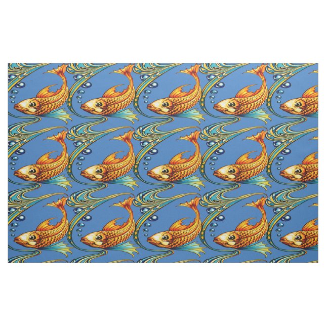 Retro Art Nouveau Koi Fish Pattern Fabric (Fat Quarter)
