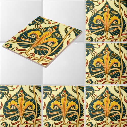 Retro Art Nouveau Lily Pattern by Walter Crane Ceramic Tile